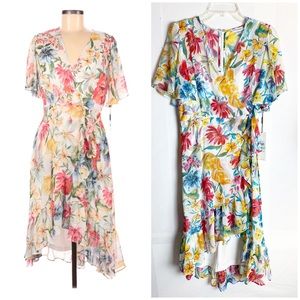 New Calvin Klein Floral Ruffle Wrap Midi Dress 8